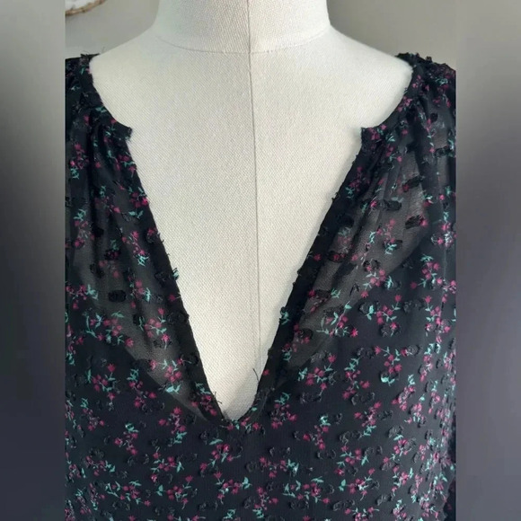 Zara Long Sleeve Black Pink Floral Swiss Dot All Ruffles Babydoll Dress size XS - Picture 5 of 16